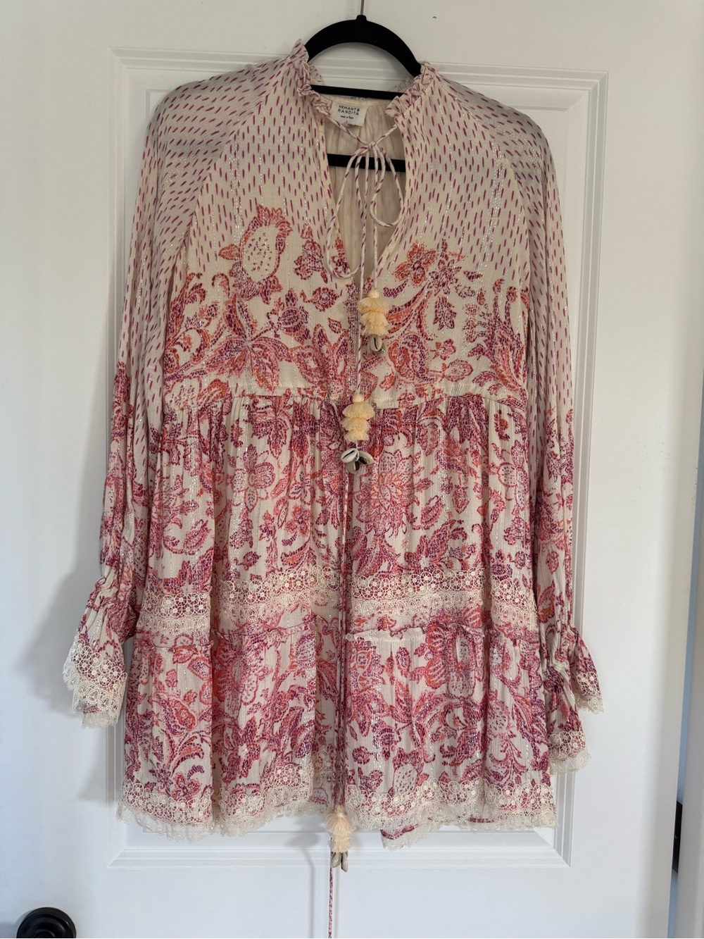 Hemant & Nandita Suki Mini Dress, crimson and off-white floral print, XXS